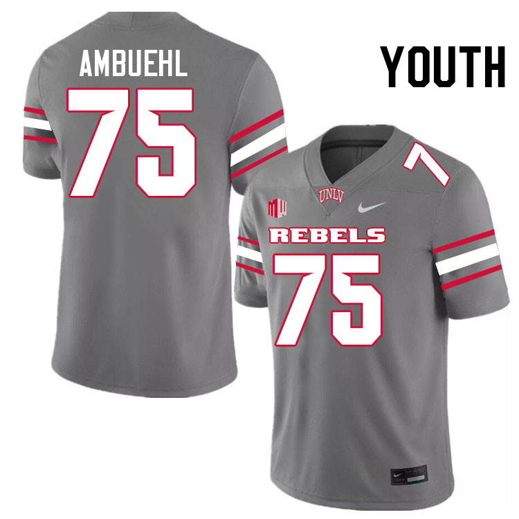 Youth #75 Anton Ambuehl UNLV Rebels College Football Jerseys Stitched-Grey